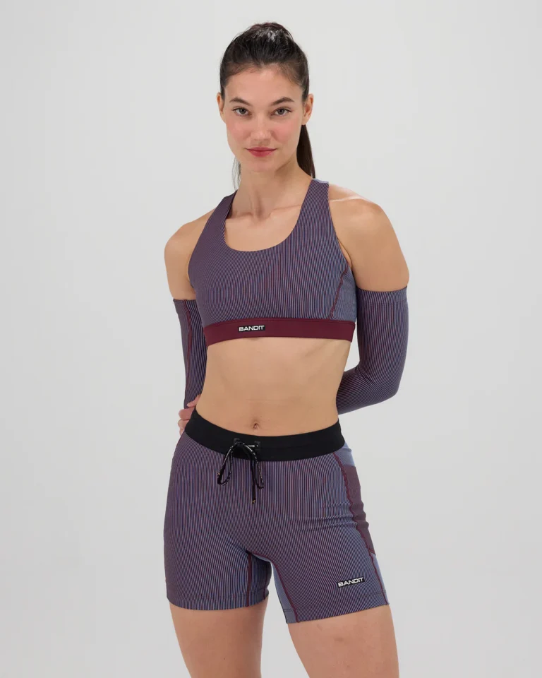 Бра Striped Cadence™ Scoop Neck Run Bra - Fig / Vintage Blue