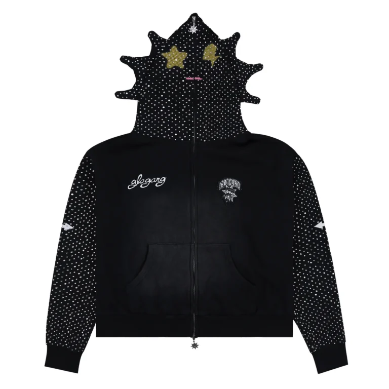 Худи Glo Gang Glo Man Full Zip Pearl Rhinestone Hoodie Black Pearl