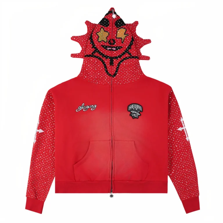 Худи Glo Gang Glo Man Full Zip Pearl Rhinestone Hoodie Red Pearl