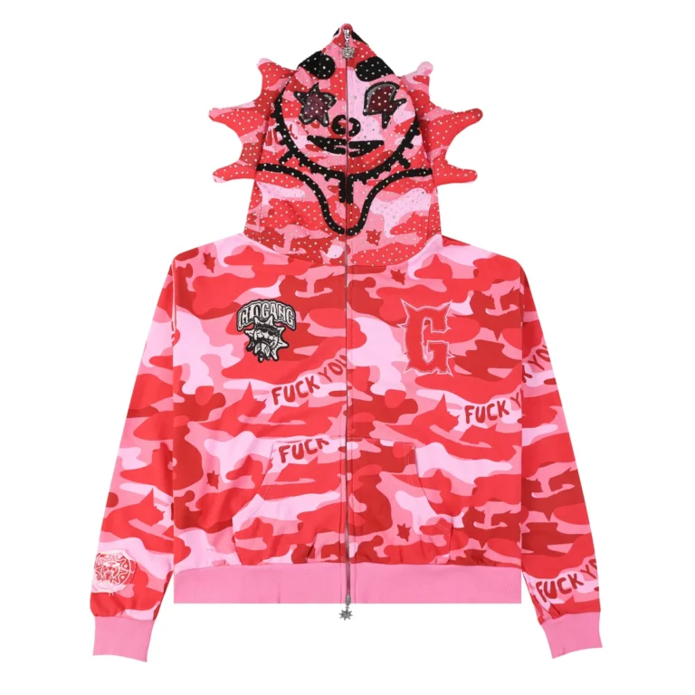 Худи Glo Gang F*ck You Full Zip Rhinestone Hoodie Pink Camo