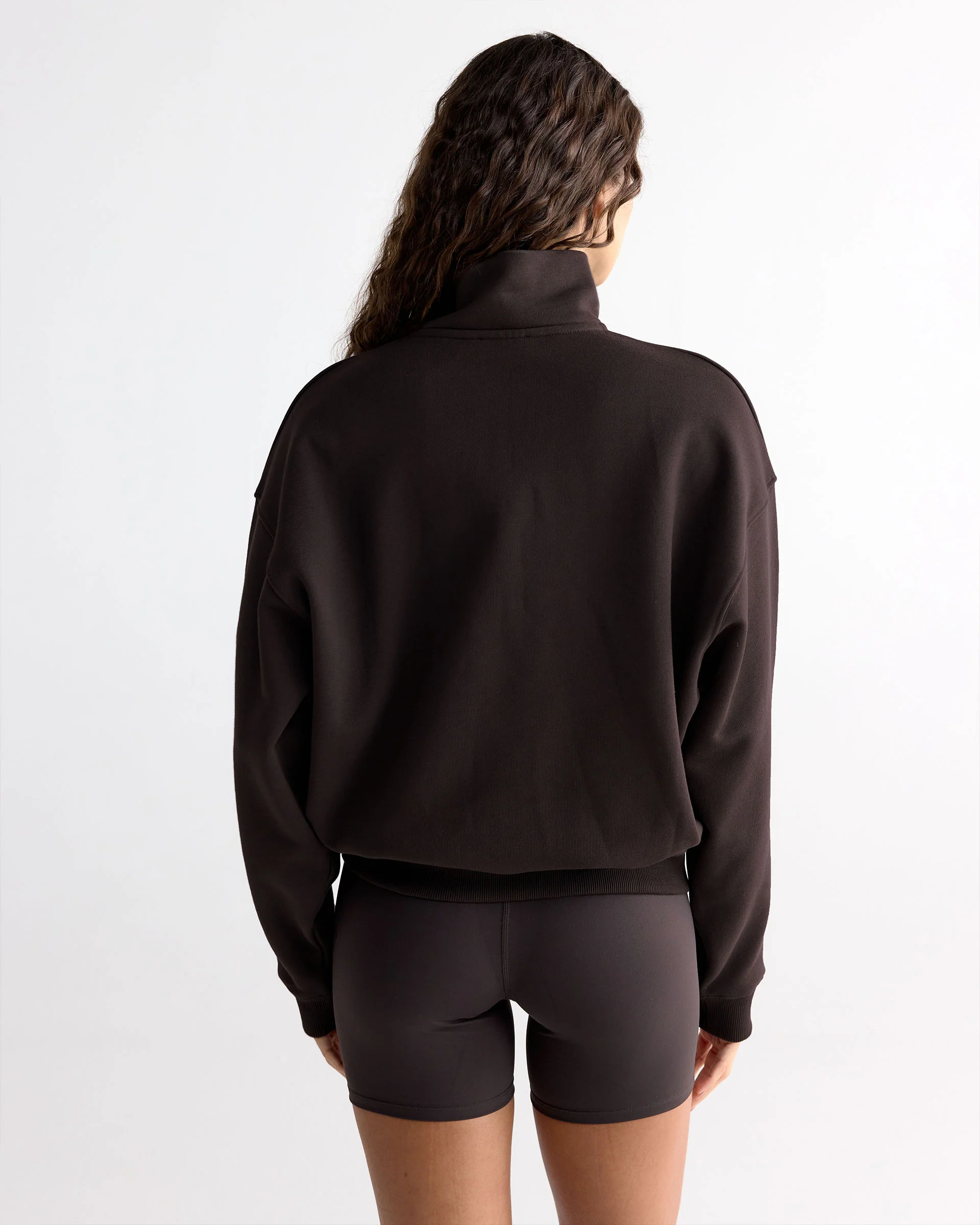 Adanola Varsity Relaxed Funnel Neck Zip Sweatshirt Coffee Bean / Marshmallow White