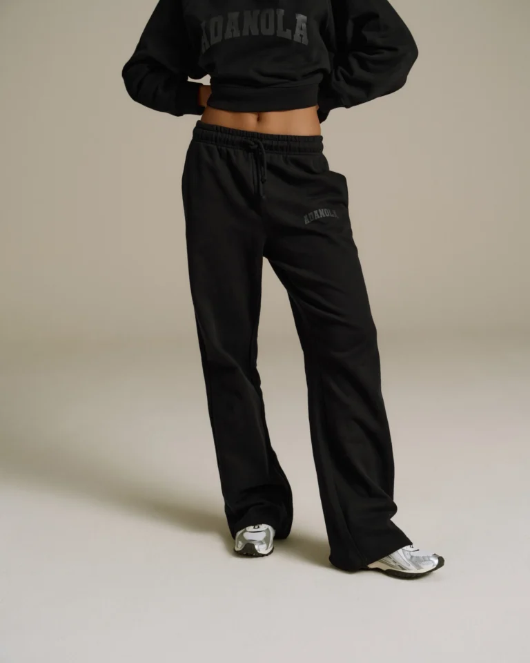 Adanola Varsity Loose Fit Straight Leg Sweatpants - Black