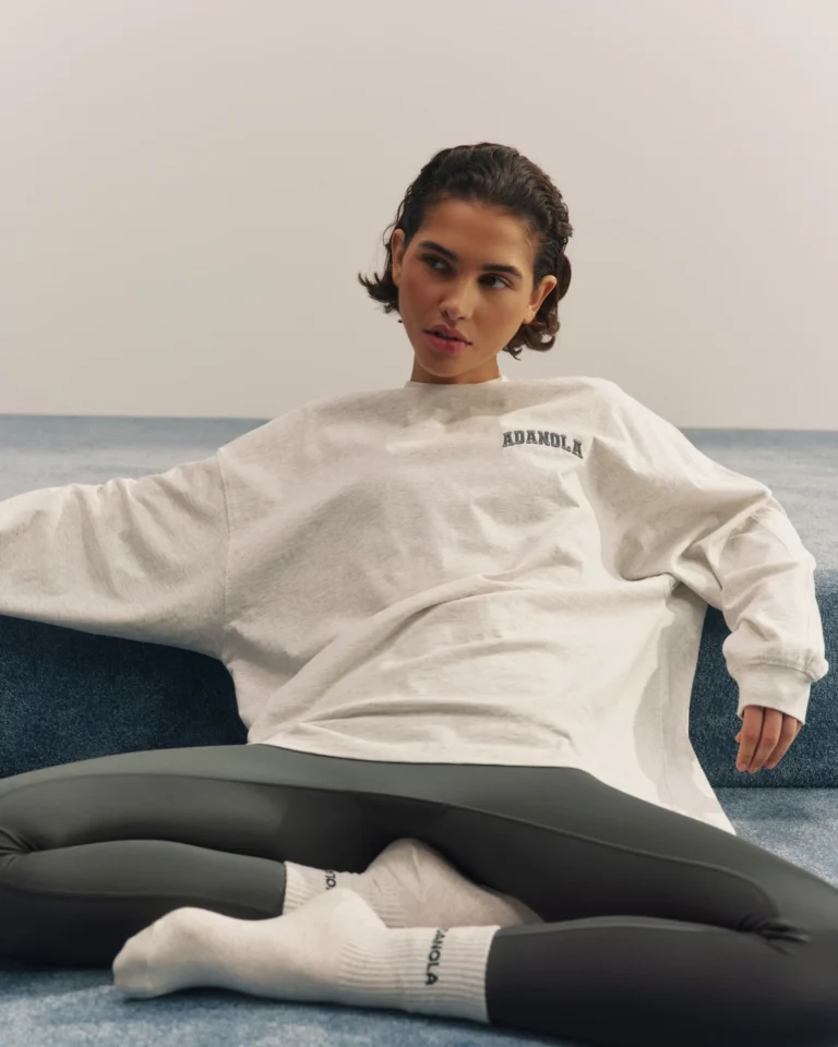Adanola Varsity Long Sleeve Oversized T-Shirt Light Grey Melange / Graphite Grey