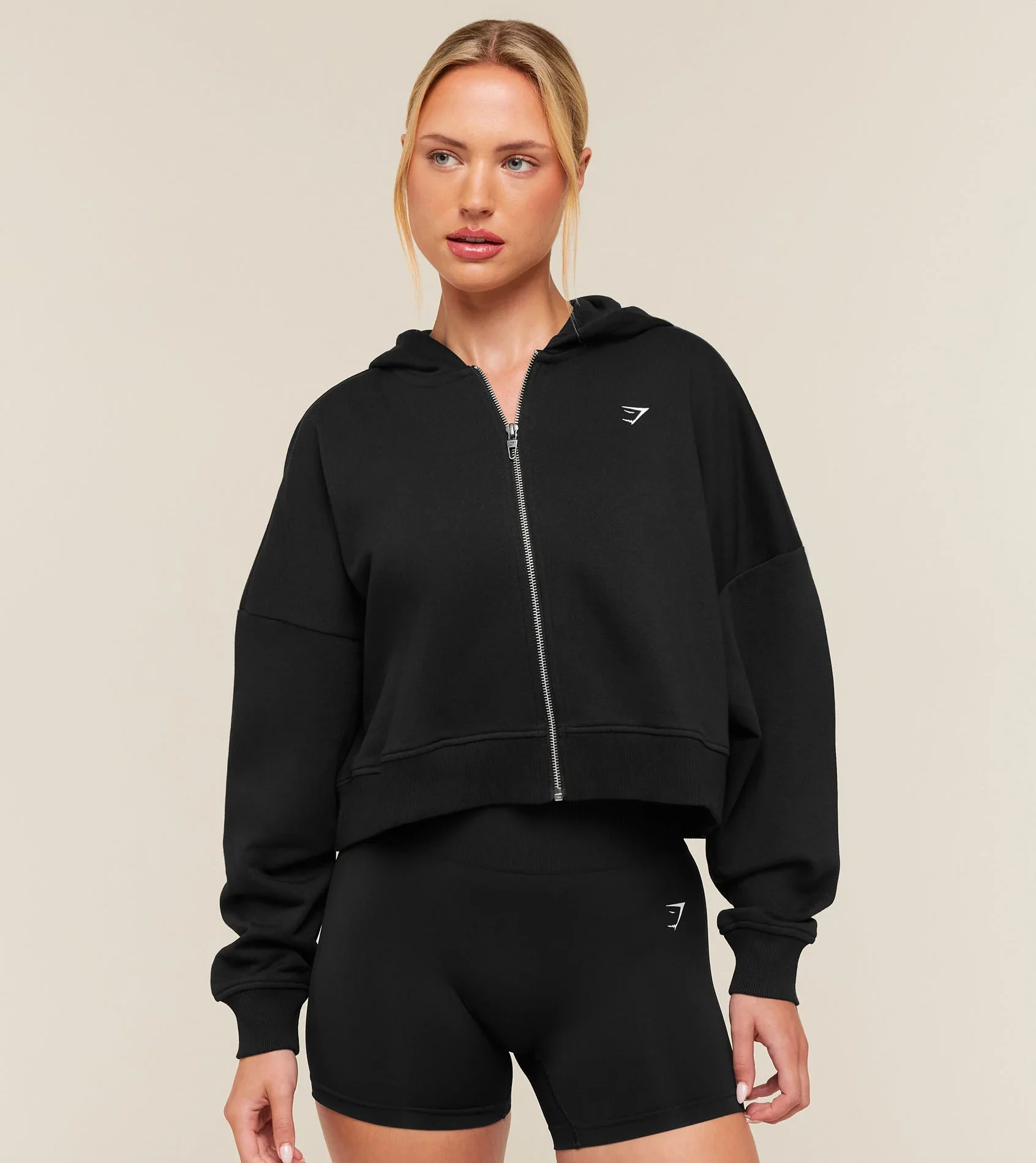 Худи GymShark Training Oversized Boxy Zip Through Hoodie Black