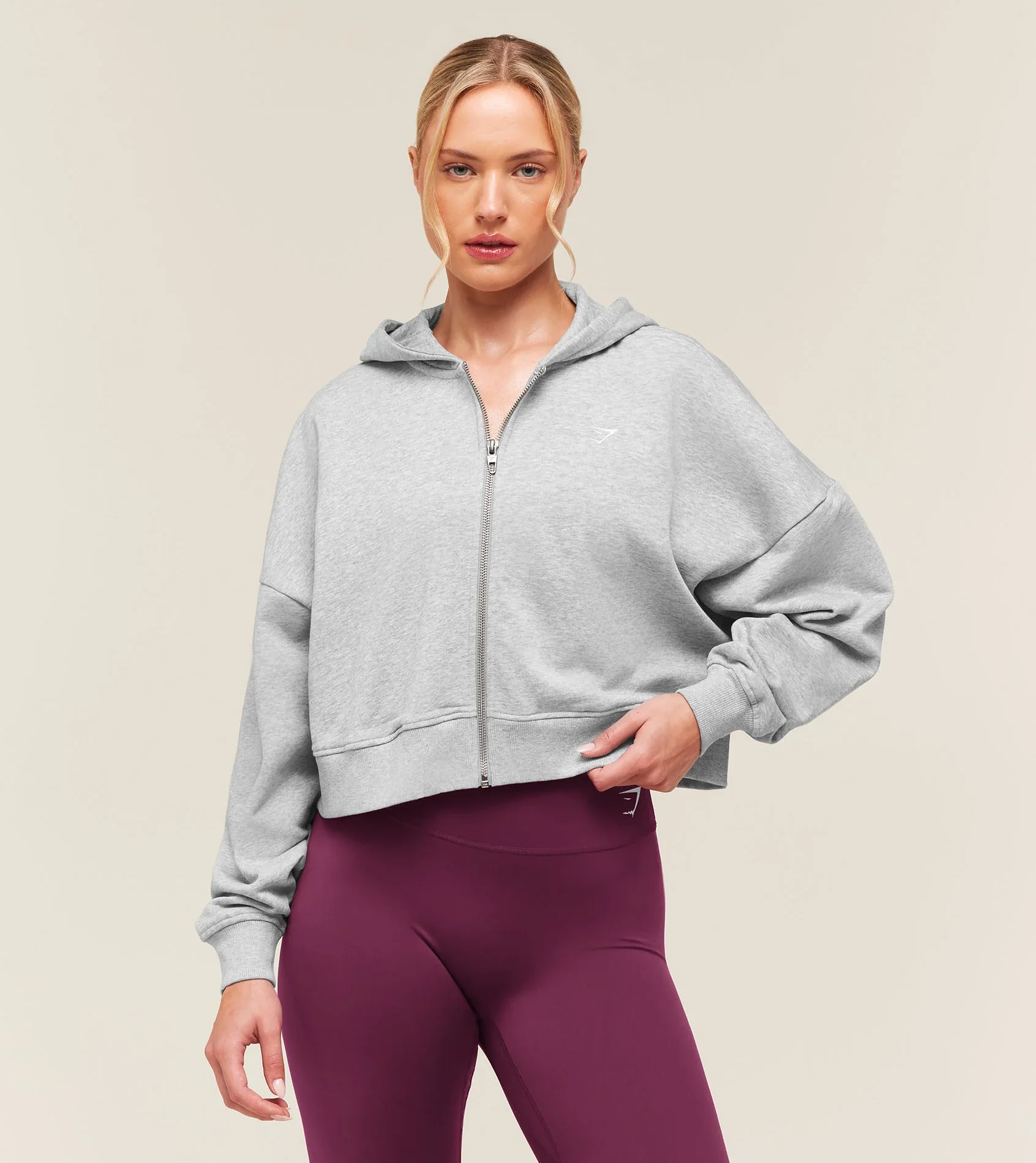 Худи GymShark Training Oversized Boxy Zip Through Hoodie Light Grey Core Marl