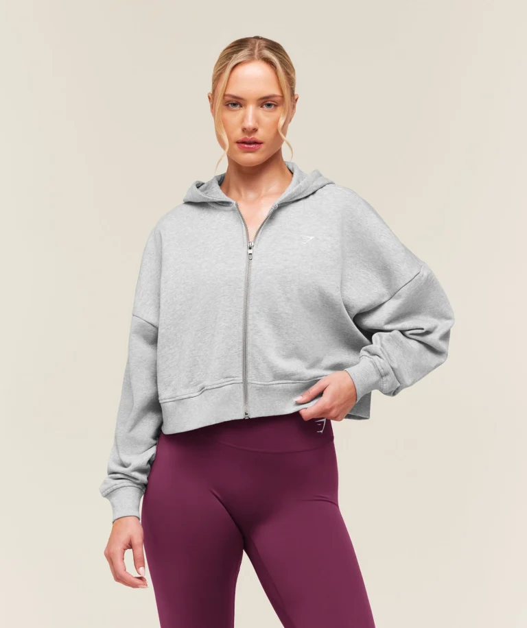 Худи GymShark Training Oversized Boxy Zip Through Hoodie Light Grey Core Marl