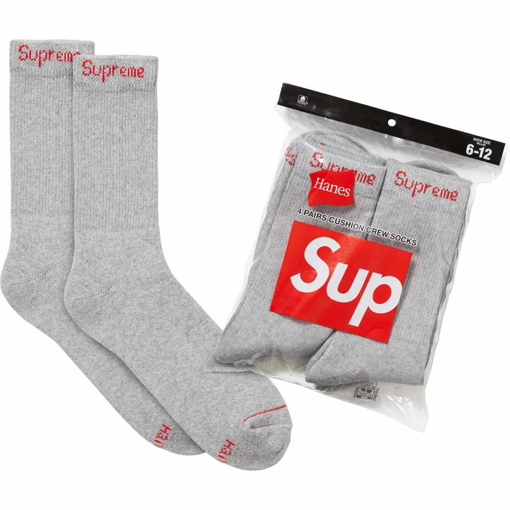 Комплект мужских носков Supreme/Hanes Crew Socks 4 Pack Heather Grey