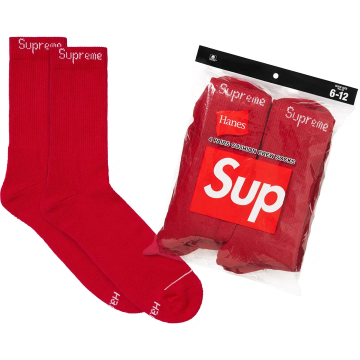 Комплект мужских носков Supreme/Hanes Crew Socks 4 Pack Red