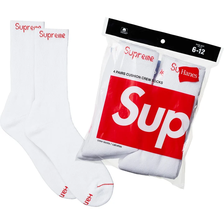 Комплект мужских носков Supreme/Hanes Crew Socks 4 Pack White