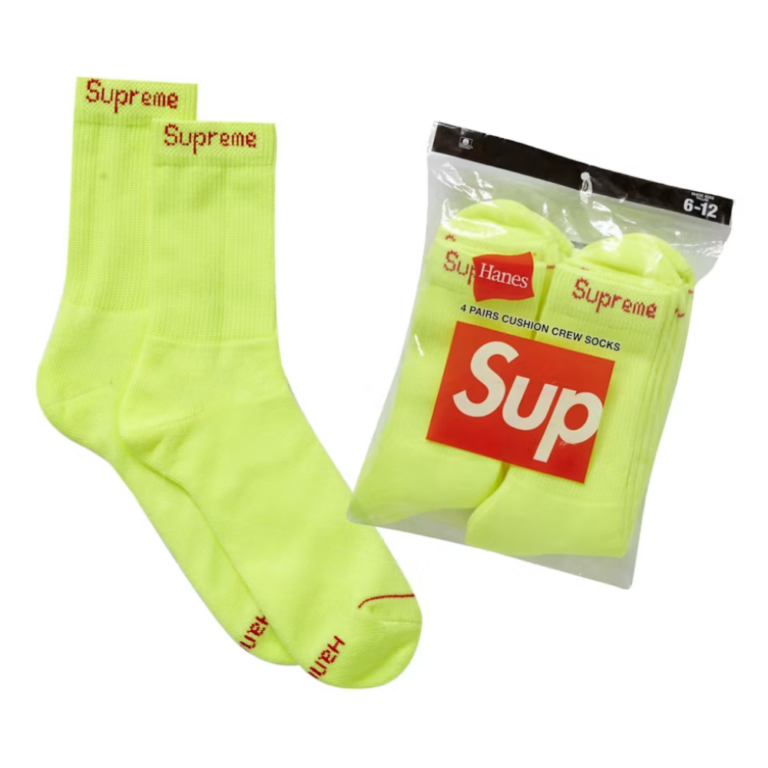 Комплект мужских носков Supreme/Hanes Crew Socks 4 Pack Fluorescent Yellow